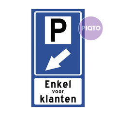 Parkeerplaats - "Enkel voor klanten" - met pijl naar links onder