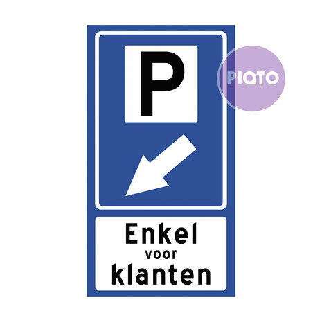 Parkeerplaats - "Enkel voor klanten" - met pijl naar links onder